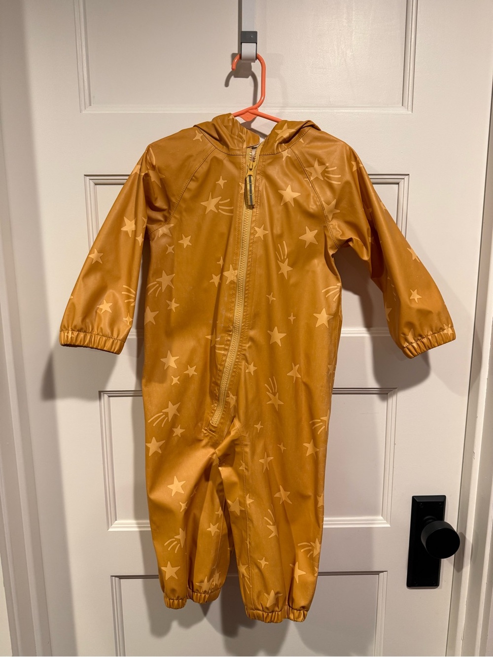 Cat & Jack Mustard Yellow Star Print Hooded Rain One-Piece